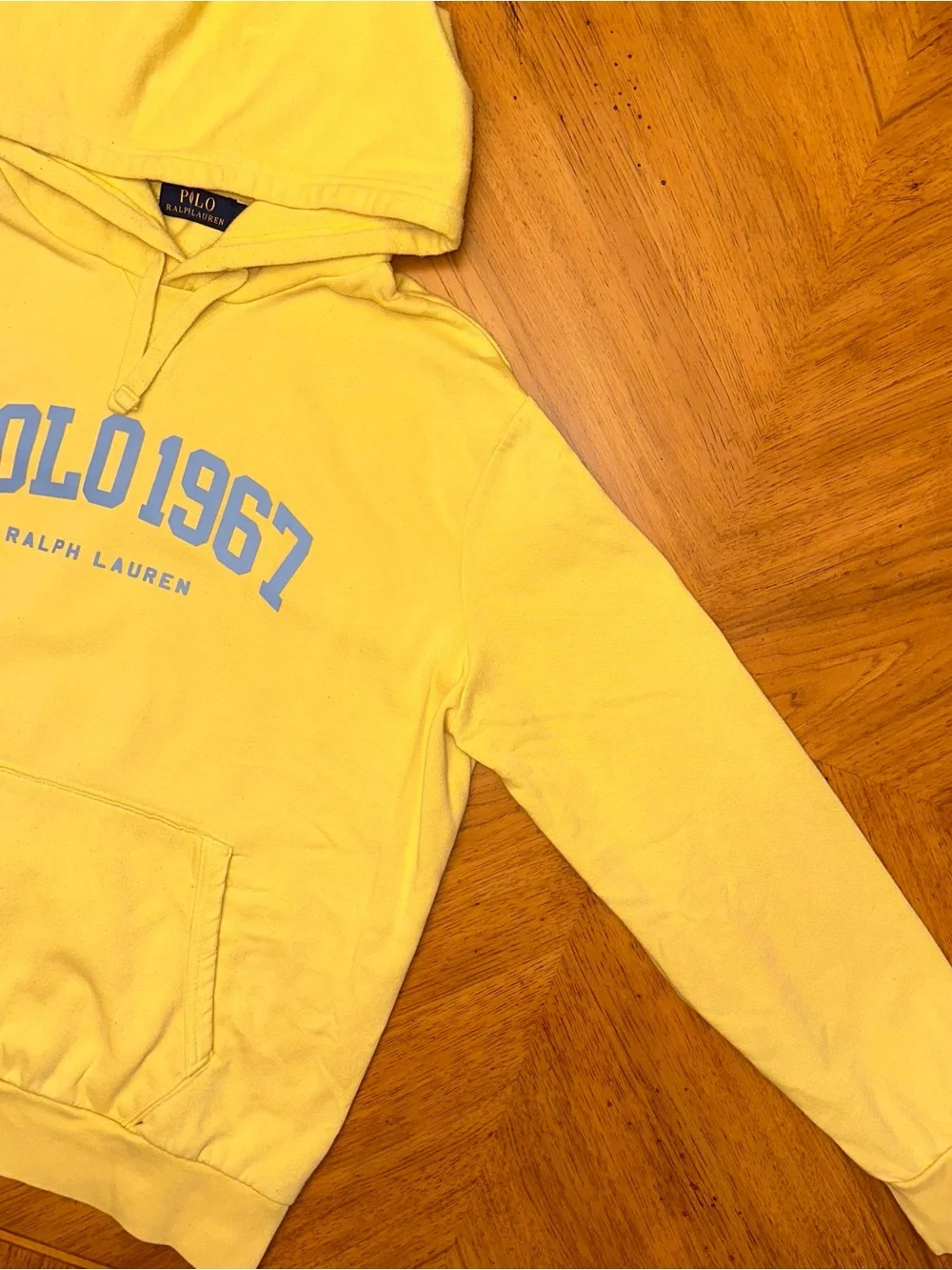 Polo Ralph Lauren Hoodie Mens Size XL Yellow 1967 Drawstring Cotton Blend